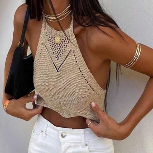 Tan Knit Halter Top - Picture 2 of 3